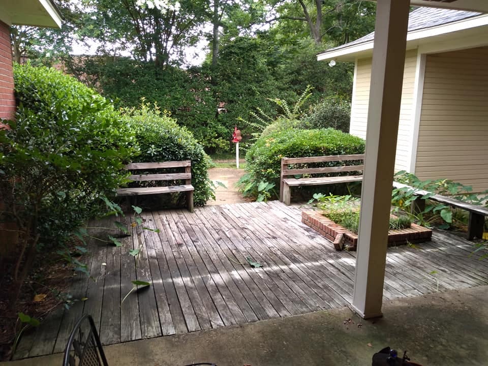 Weathered gray backyard deck
