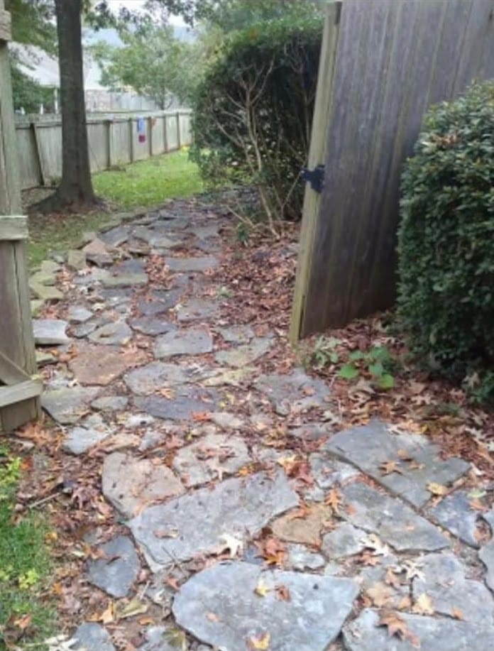 Stone walkway buried in leaves